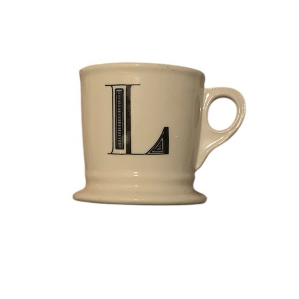 Anthropologie MONOGRAM Mug “L”, 4", Shaving Style, Black & White, excellent used